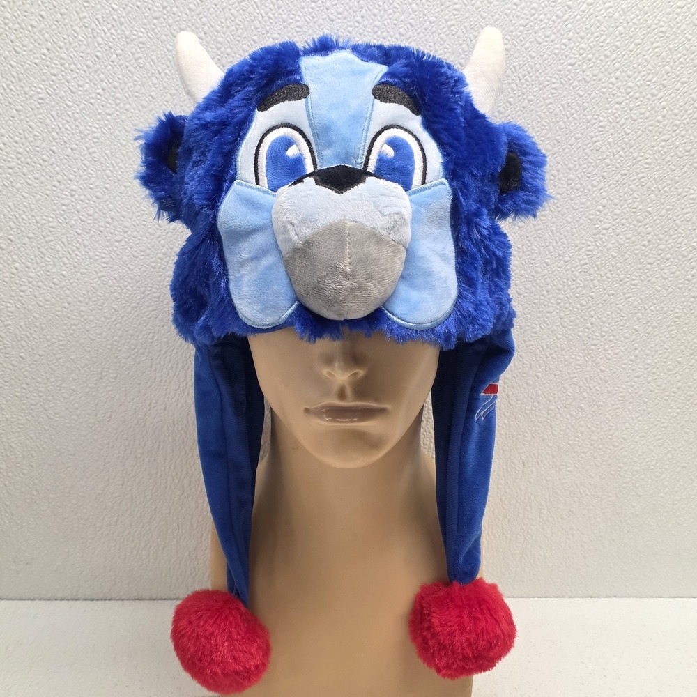 FOCO Buffalo Bills Billy Buffalo Winter Ear Flaps Red Poms Blue Hat